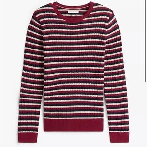 Tommy hilfinger Striped Ribbed Crewneck Sweater - Burgundy, Black & Cream